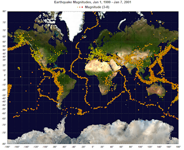 Global earthquakes with a background image of the Earth