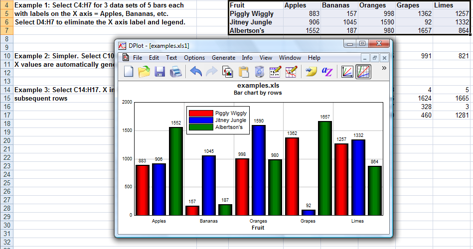 barchart with excel addin data in rows